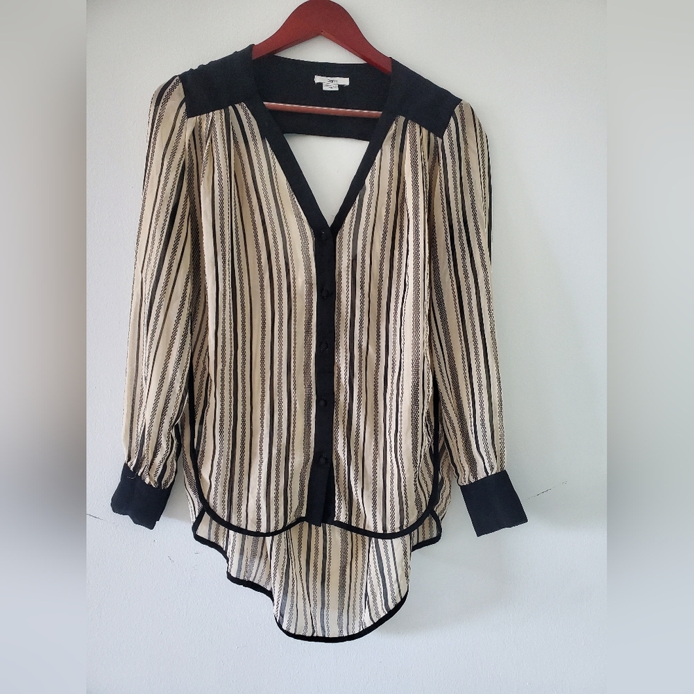 Bar III Black and Cream Striped Blouse